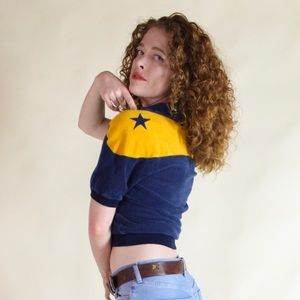 Vintage Terrycloth Star Cropped Retro Shirt Top